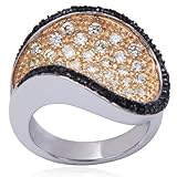 IMAGE OF Sterling Silver Black and Yellow Cubic Zirconia Embellished Wave Ring