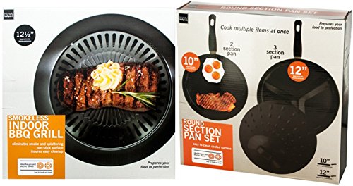 Smokeless Indoor Barbecue Grill Bundle With Easy Clean Round Section Pan Set