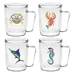 Colorful Caribbean Creatures 18 oz Insulated Coffee Mugs, Clear (4 designs)