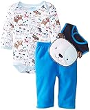 BON BEBE Baby-Boys Newborn Puppy Bodysuit Bib and Micro Fleece Pant Set, Multi, 6-9 Months