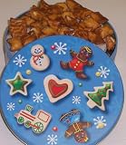 Gourmet Food : Scott's Cakes Peanut Butter Pretzel Nuggets in a Christmas Cookie Tin