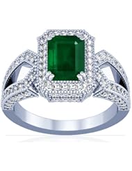 Platinum Emerald Cut Emerald Ring With Sidestones