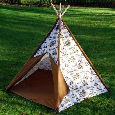Childrens Teepee Cowboy Print Wigwam, Native American Style Wooden Outdoor Tent with Canvas Panels by Natural Interiors