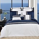 Royal Astrid Hotel Collection Navy White 7 piece King / Cal King Duvet Cover Set