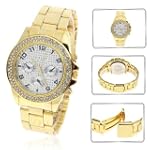 Mens Gold Tone Crystal Rhinestone Chr...