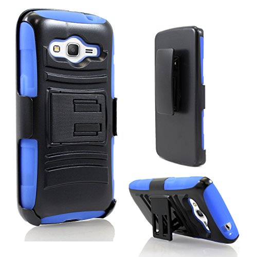 Samsung Galaxy Avant Case, StarShop™ Samsung Galaxy Avant G386 (2014) Dual Layer Holster Case with Kickstand and Locking Belt Swivel Clip Blue