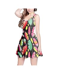 Fit-and-Flare Sleeveless Stretchy Feathers Tropical Print Polyester/Spandex Skater Dress 