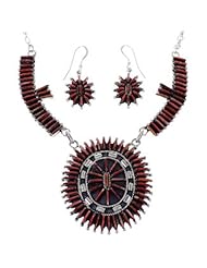 Silver Red Oyster Shell Link Necklace Earrings Jewelry Set NS34991