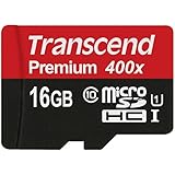 Transcend 16GB MicroSDHC Class 10 UHS-1 Memory Card with Adapter Up to 60MB/s (TS16GUSDU1PE)