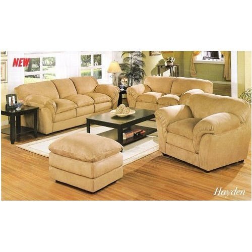 Hayden living room group sofa , love seat , chair and ottoman in sand microfiber with pillow top seating