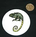 3" button / pin printed with green, reptile, chameleon, camouflage, lizard
