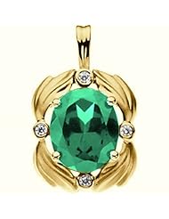14K Yellow Gold Oval Cut Chatham Created Emerald and Diamond Pendant -- LIFETIME WARRANTY