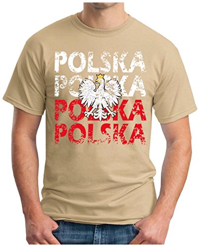 OM3 – POLSKA – T-Shirt POLAND EM 2016 FRANKREICH FRANCE FUSSBALL FANSHIRT SOCCER CUP SPORT TRIKOT EUROPAMEISTER, XXL, khaki