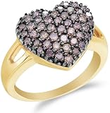 14K Yellow Gold Large Brown Chocolate Diamond Engagement OR Fashion Right Hand Ring Band - Heart Shape Center Setting w/ Channel Set Round Diamonds - (1.00 cttw)