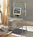 Silver Finish Metal Computer Desk w/Glass Top & Keyboard Tray