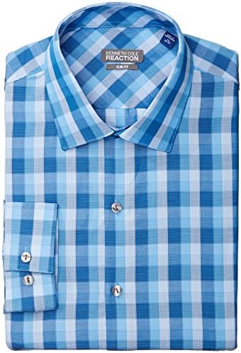 Kenneth Cole Reaction Men's Slim Fit Graphic Check, Blue/Multi, 16 32/33
