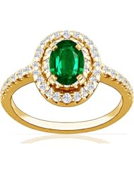 14K Yellow Gold Oval Cut Emerald Ring With Sidestones