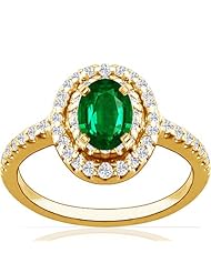 18K Yellow Gold Oval Cut Emerald Ring With Sidestones