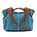 BMC Womens Cyan Blue Textured Canvas Double Top Handle Lightweight Shoulder Tote Travel Shopper Handbag