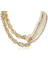 Twisted Mixed Chain and Pearl Looped Necklace, 18"