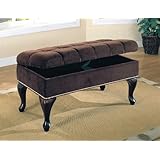 Traditional Nailhead Trim Dark Brown Fabric Storage Bench