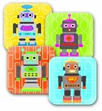French Bull 8-Inch Melamine Plate, Robot Kids, Set of 4