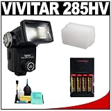 Vivitar 285HV High Power Auto Zoom Thyristor Flash + STO-FEN + (4) AA Batteries & Charger + Cleaning Kit for Canon EOS 7D, 5D, 60D, Rebel T3, T3i, T2i Digital SLR Cameras