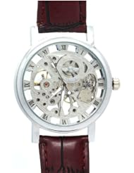 Pixnor® WINNER Leather Band Hollowed-out Unisex Hand Wind Up Self-winding Skeleton Mechanical Watch