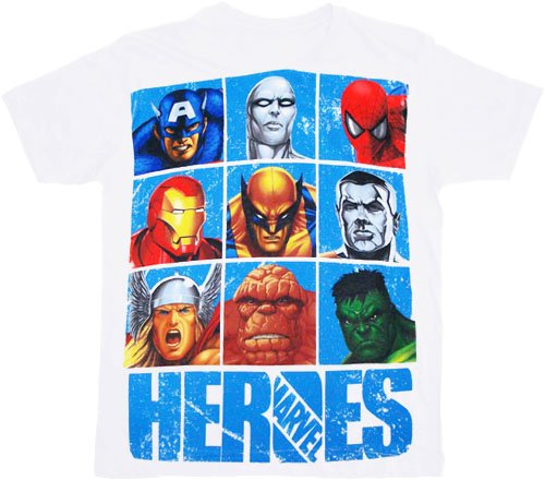 Cover image : Marvel Heroes Grid White T-shirt Tee
