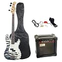 Austin Bazaar Zebra Stripes Electric Bass Pack with 15 Watt Amp