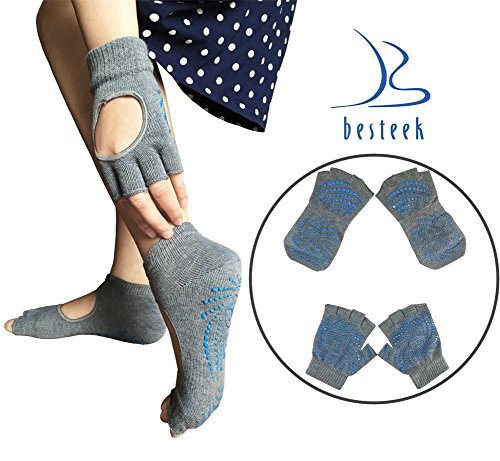 Besteek Yoga Pilates Non Slip Fingerless Socks and Gloves