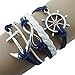Susenstone®Bracelet Nautical Rudder Anchor Blue Leather Rope Bangle