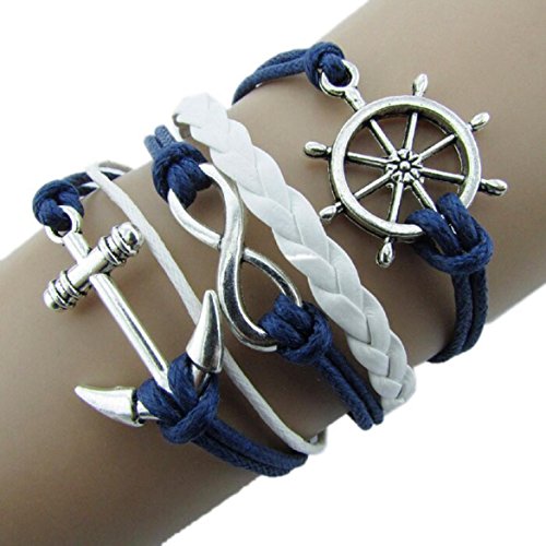 Susenstone®Bracelet Nautical Rudder Anchor Blue Leather Rope Bangle