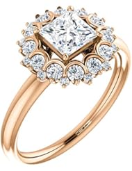 18K Rose Gold Princess Cut Diamond Flower Inspired Ring -- LIFETIME WARRANTY
