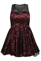 Plus Size Sleeveless Mesh Lace Floral Print Skater Dress/Prom Dress 
