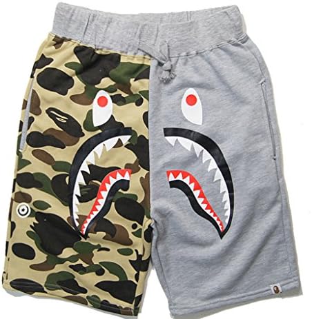 NAFORAN Men'S Camouflage Stitching Casual Shark Pattern Sports Shorts (XL, red)