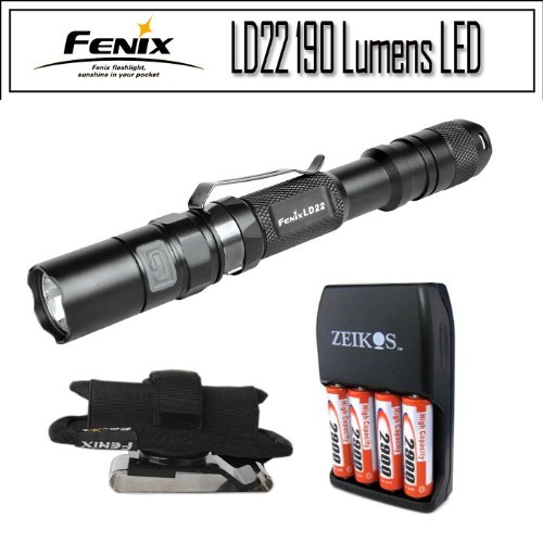  Fenix LD22 190 Lumens 2AA LED Flashlight With Side Mode Switch Bundle 