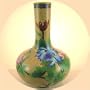 Vintage Collectible Pre-Owned Tan 10" H X 7" W Cloisonne Vase with Intricate Flower, Morning Glory and Blue Bird Theme