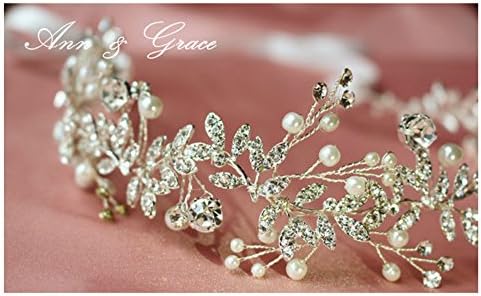 Crystal and Pearl Bridal Headband, Leaves Hair Vine, Rhinestone Headpiece