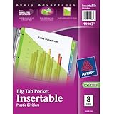 Avery Worksaver Big Tab Plastic Dividers with Slash Pocket, 8 Tab, Letter Size(8.5 x 11), Assorted, 8 per Set (11903)