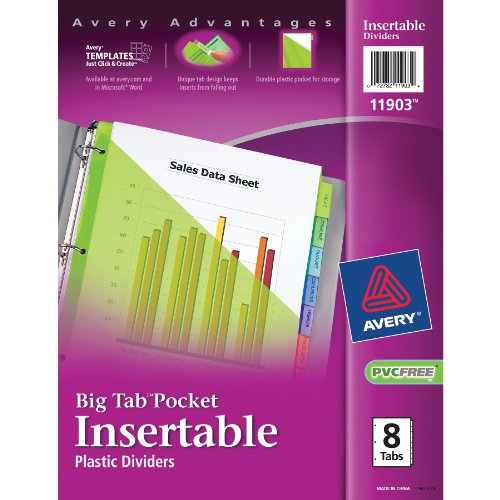 Avery Worksaver Big Tab Plastic Dividers with Slash Pocket 8 Tab Letter Size 8 5 x 11 Assorted 8