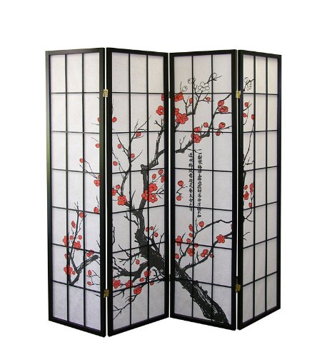Room Divider Panel Screen with Plum Blossom Silhouettes Design