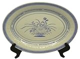Blue and white rice pattern oval platter serving tray - 16, porcelain