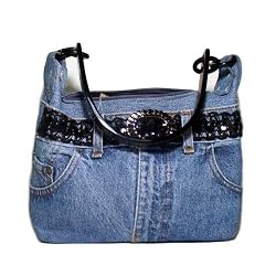 Blue Denim Handbag / Purse With Handles Made from Vintage Denim