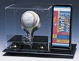 Single Ball Display Case with Gold Ring, Risers and Ticket Holder