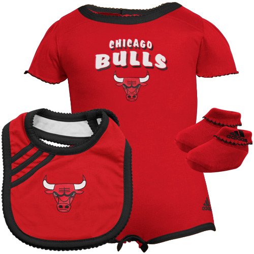 Chicago Bulls Newborn Girl's Creeper and Bib and Bootie Set from Adidas