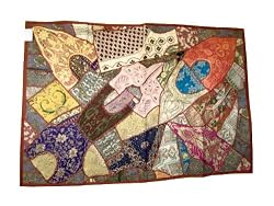Russet Throw Antique Wall Decor Sari Tapestry Beaded Hanging