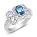 Glamourous 0.75 carat total weight Oval Shape Checker Board London Blue Topaz & White CZ Size 6 Gemstone Ring in Sterling Silver