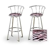 2 Pink Zebra Fabric Print Chrome Swivel Bar Stool Barstools
