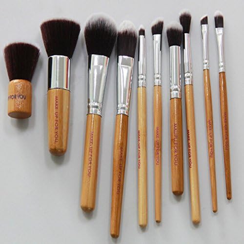Huanwei 10 Pcs Makeup Brushes Sets Bamboo Handle Cosmetic Tool Including Bags